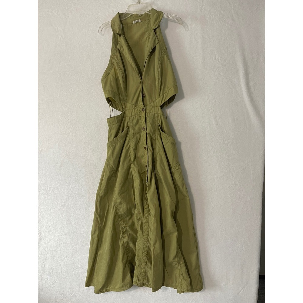 Pilcro and the Letterpress Halter Plunge Olive Green Utility Midi Dress Sz 12 - Picture 5 of 9